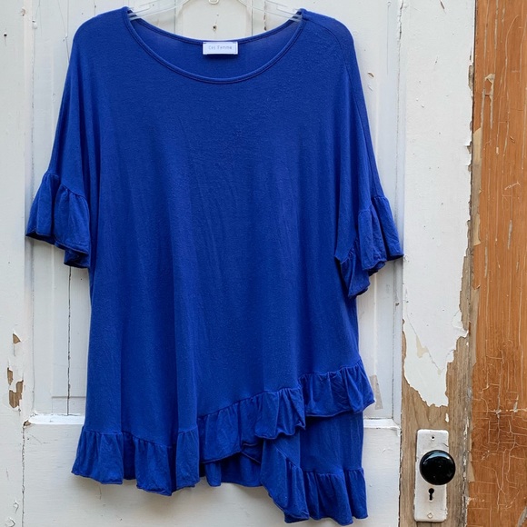 Ces Femme Tops - Ces Femme royal blue ruffled top Size 1X